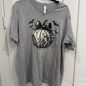 Gray T-Shirt with Disco Pumpkin Design